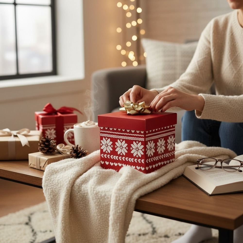 Wondershop Gift Box Unisex OS Red New Fair Isle Snowflake Holiday 051093672